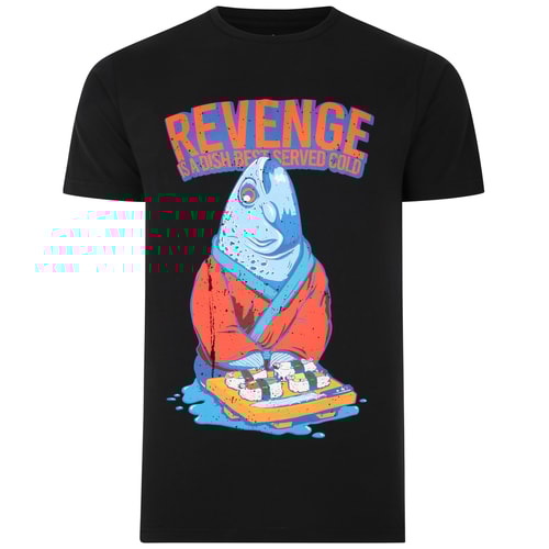 Bigdude Revenge Fish Print T-Shirt Schwarz